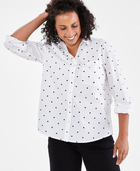 Women's Perfect Printed Cotton Button-Up Shirt, Created for Macy's