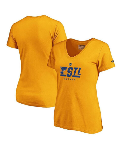 Women's Gold St. Louis Blues Authentic Pro Secondary Logo V-Neck T-shirt
