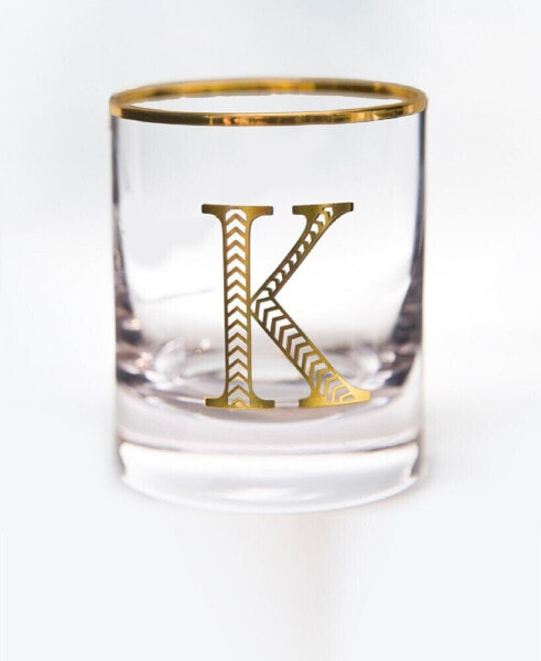 Стаканы для виски Qualia Glass monogram Rim and Letter K, набор из 4 шт.