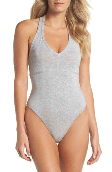 Felina 169134 Womens Modal Halter Thong V-neck Bodysuit Heather Gray Size Medium