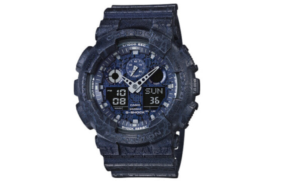 CASIO 卡西欧 G-SHOCK YOUTH系列 大理石爆裂纹路 时尚潮流撞色街头酷感高级 经典指针双显表盘运动防水石英手表树脂表带 日韩表 男表 蓝色 GA-100CG-2A / Часы кварцевые CASIO G-SHOCK YOUTH GA-100CG-2A