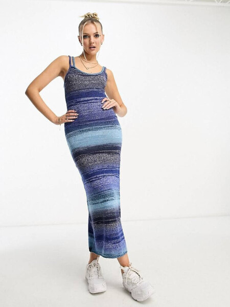 COLLUSION knitted ombre maxi dress in blue and white 