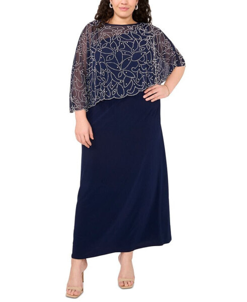 Plus Size Beaded Cape Gown