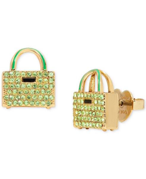 Gold-Tone Pavé Handbag Stud Earrings