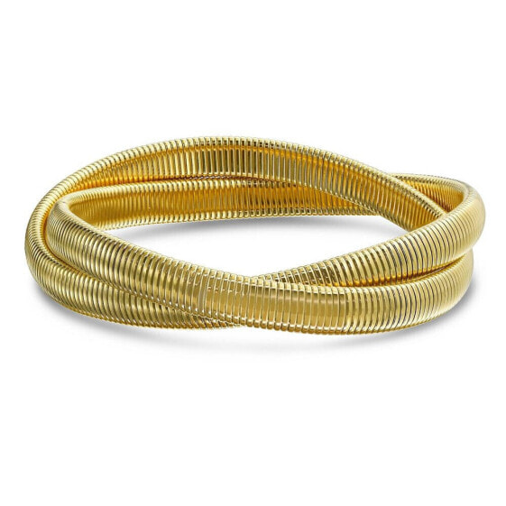 Two Strand Omega Snake Cobra Wide Bangle Twisted Bracelet Bands Set Interlocking Stretch Bracelets Gold Plated Stainless Steel Fits 8 to 8.5 inches