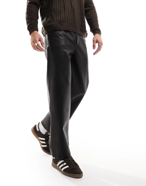 Reclaimed Vintage washed leather look straight leg trousers in black