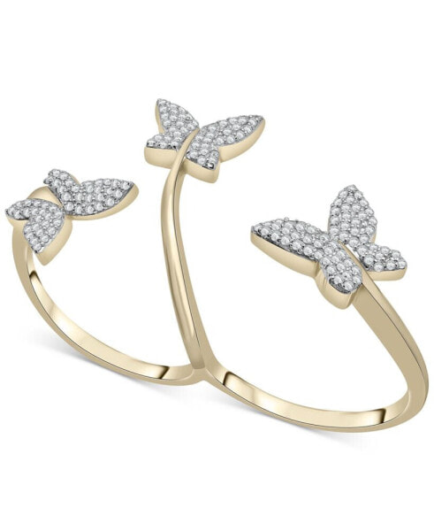 Diamond Butterfly Double Finger Ring (1/2 ct. t.w.) in 10k White or Yellow Gold, Created for Macy's