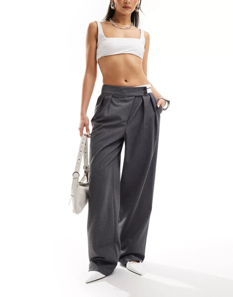 River Island asymmetric contrast waist trouser in grey