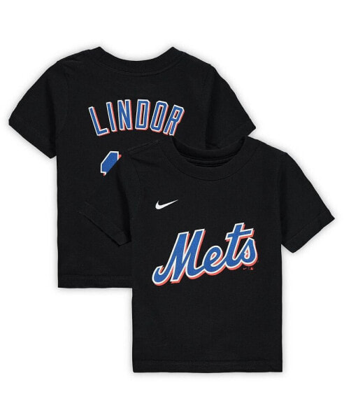 Infant Boys and Girls Francisco Lindor Black New York Mets Name and Number T-shirt