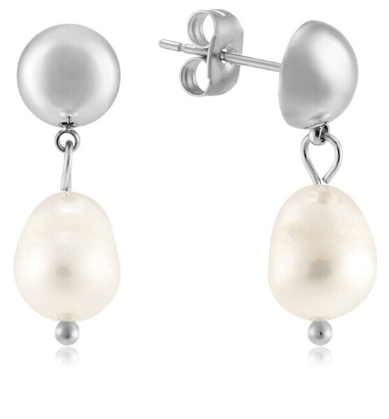 Elegant steel earrings with real pearls VAAJDE201330G