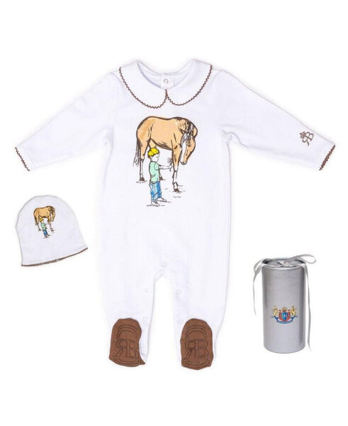 Baby Royal Baby Organic Cotton Gloved Footed Coverall With Hat in Gift Box