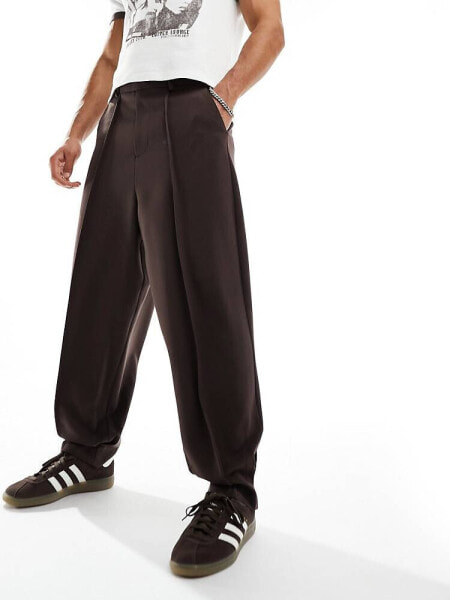 ASOS DESIGN smart barrel leg trouser in brown