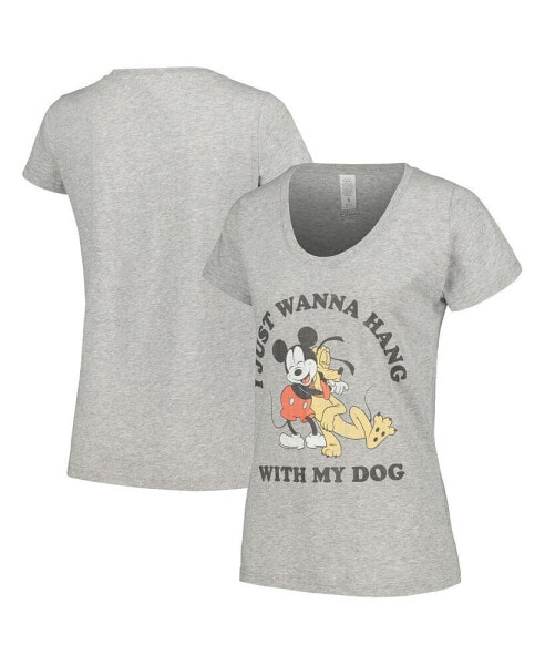 Women's Heather Gray Mickey and Friends Dog Lover Scoop Neck T-shirt