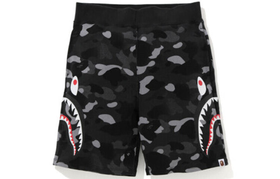 BAPE 鲨鱼系列 Double Knit Side Shark Shorts Black 侧边鲨鱼迷彩中腰休闲短裤 男女同款 / Шорты BAPE Double Knit 1F70-153-3