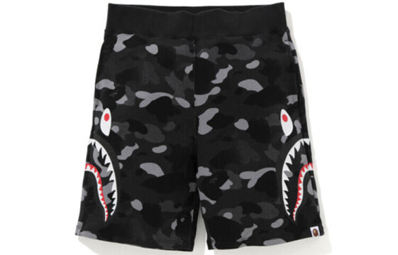 Шорты A Bathing Ape BAPE Double Knit 1F70-153-3 черные с боковой вышивкой акулы