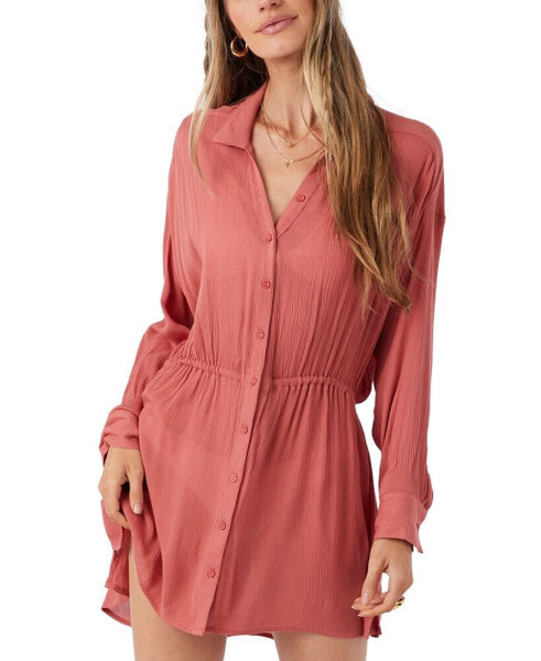 Juniors' Spread-Collar Long-Sleeve Tunic Cover-Up