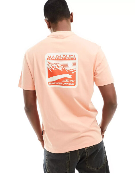 Napapijri Gouin backprint graphic t-shirt in pink