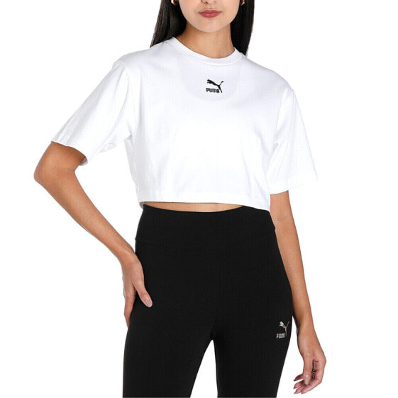 Puma Dare To Cropped Relaxed Crew Neck Short Sleeve T-Shirt Womens White Casual
