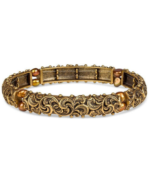 Gold-Tone Ornate Carved Stretch Bracelet