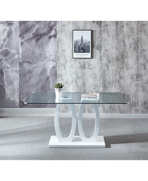 Contemporary Double Pedestal Dining Table, Tempered Glass Top With MDF Base