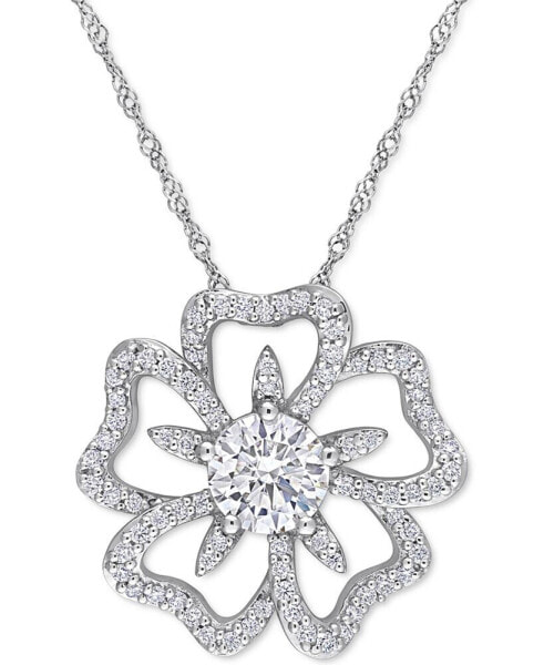 Macy's lab-Grown Moissanite Openwork Flower 18" Pendant Necklace (1-1/10 ct. t.w.) in Sterling Silver