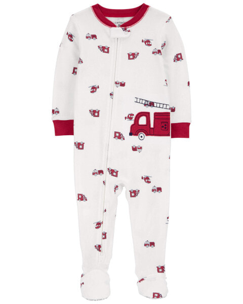 Toddler 1-Piece Firetruck 100% Snug Fit Cotton Footie Pajamas 2T