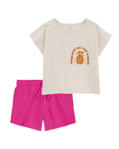 Kid 2-Piece Pineapple Pocket Tee & Pull-On Shorts Set 4