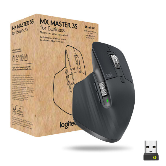 Logitech MX Master 3s for Business - Right-hand - Laser - RF Wireless + Bluetooth - 8000 DPI - Graphite