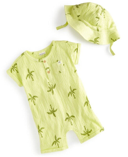 Baby Boys 2-Pc. Large Palm Henley Romper & Hat Set, Created for Macy's