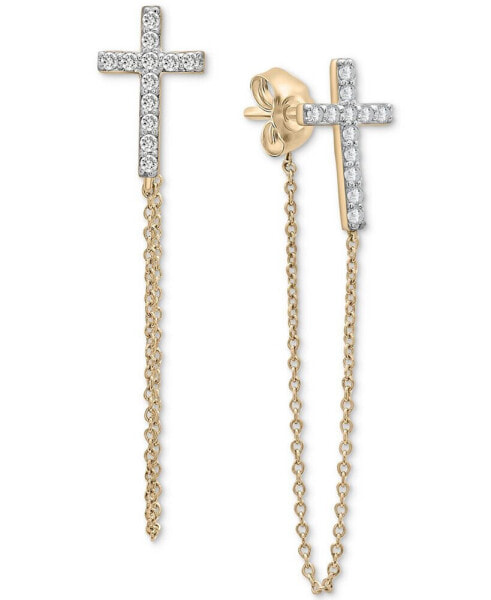 Diamond Cross Chain Front to Back Drop Earrings (1/4 ct. t.w.) in 10k Gold, Created for Macy's