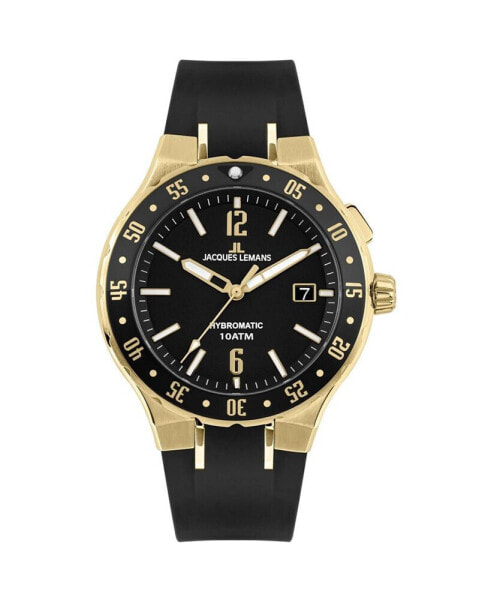 Men's Hybromatic Watch with Silicone Strap and Solid Stainless Steel IP-Gold 1-2109