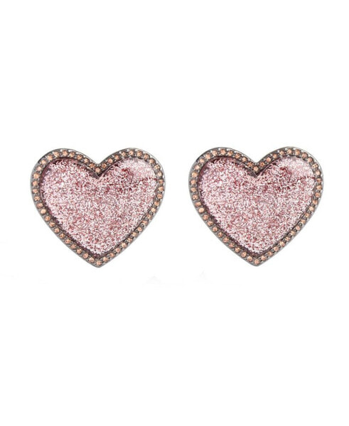 Faux Stone Glitter Bubble Heart Stud Earrings