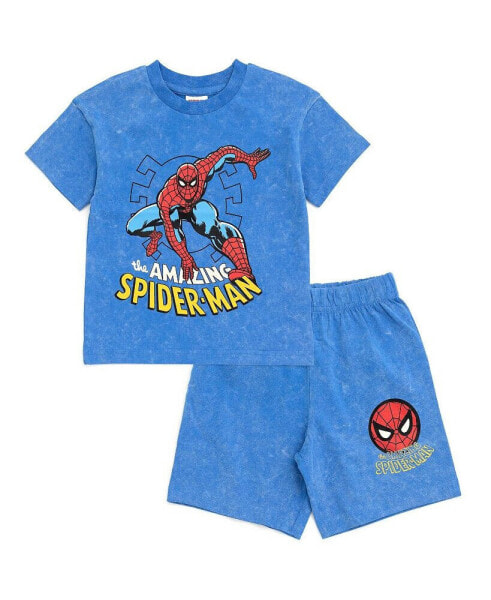 Boys Spider-Man T-Shirt and French Terry Shorts Outfit Set to (12 Months - 18-20)