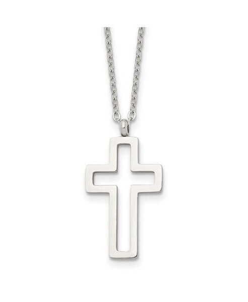 Chisel polished Cut-out Cross Pendant 17.5 inch Cable Chain Necklace