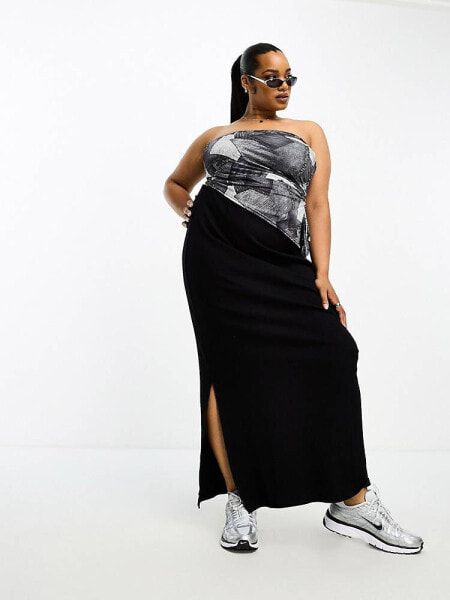 Noisy May Curve split hem maxi skirt in black