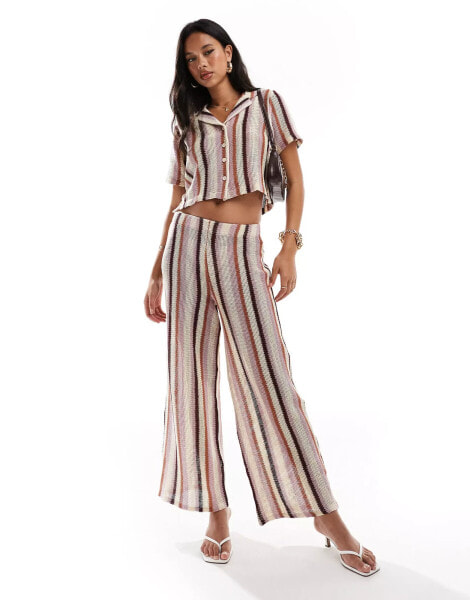 River Island stripe knitted wide leg trouser co-ord in mid pink