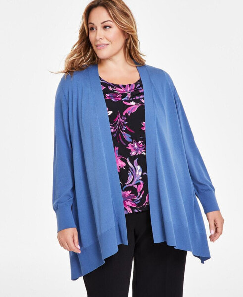 Plus Size Long-Sleeve Open-Front Cardigan