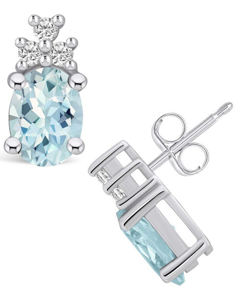 Aquamarine (2-1/3 ct. t.w.) and Diamond (1/5 ct. t.w.) Stud Earrings in 14K White Gold