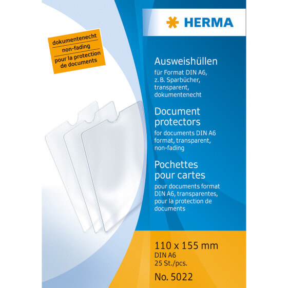 HERMA Document covers 110x155 mm for A6 - 105 x 148 mm (A6) - Transparent - Polypropylene (PP) - 25 pc(s)
