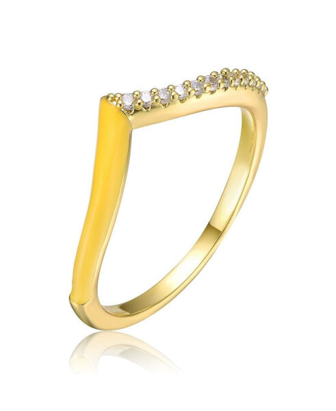 RA Young Adults/Teens 14k Yellow Gold Plated Yellow Enamel 'V' shaped stackable ring