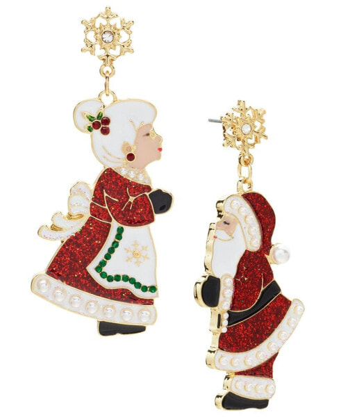 Gold-Tone Pavé & Imitation Pearl Kissing Claus' Drop Earrings, Created for Macy's