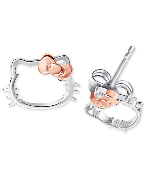 Hello Kitty Two-Tone Open Stud Earrings in Sterling Silver & 18k Rose Gold-Plate, Created for Macy's