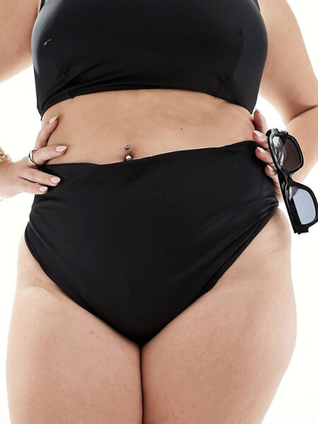 ASOS DESIGN Curve Maya mix and match high leg high waist bikini bottom in black