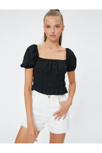 Футболка Koton Frill Textured Square Neck Balloon Sleeve