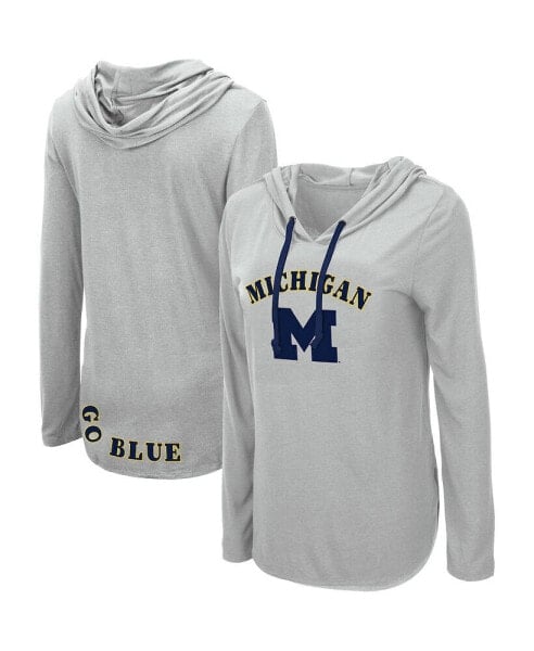 Women's Heather Gray Michigan Wolverines My Lover Lightweight Hooded Long Sleeve T-shirt