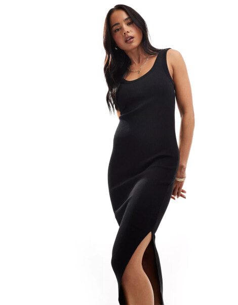 New Look scoop neck midi dress in black