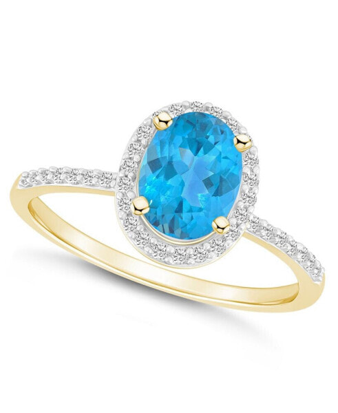 Blue Topaz (1-3/5 ct. t.w.) and Lab-Grown Sapphire (1/5 ct. t.w.) Halo Ring in 10K Yellow Gold