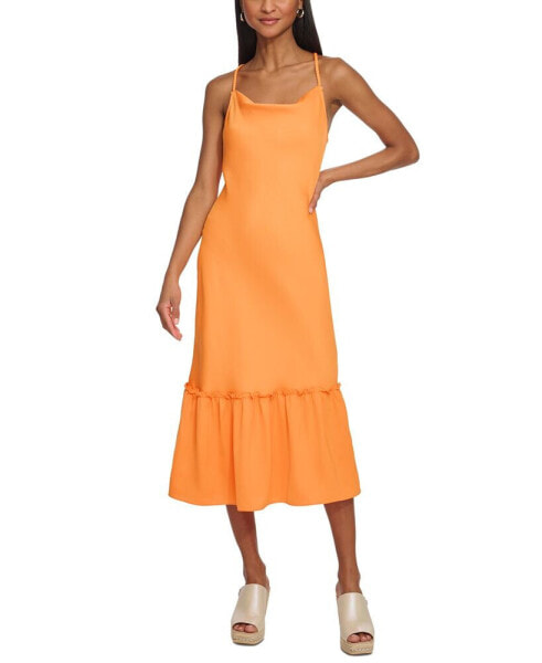 Women's Cowl-Neck Ruffle Bottom Midi Dress