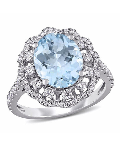 Aquamarine (2 3/4 ct. t.w.) and Diamond (3/4 ct. t.w.) Halo Ring in 14k White Gold