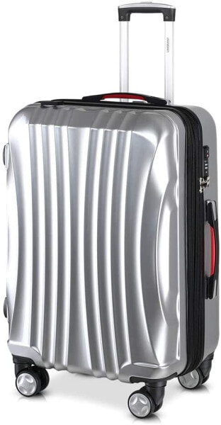 M L XL Hard Shell Travel Trolley Suitcase with 4 Wheels TSA Lock Hard Case, silver, xl, Suitcase